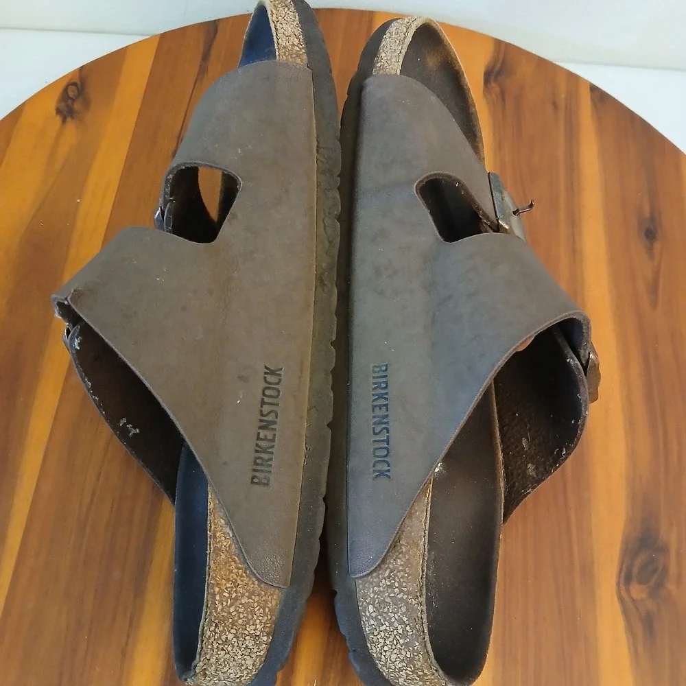 Birkenstock Arizona Sandals Mens 38 Brown Birko-Flor Two Strap Cork Footbed